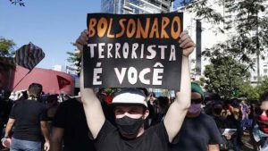 Dozens of people participate in a protest against Brazil’s President Jair Bolsonaro, Sao Paulo, Brazil, June 7, 2020.