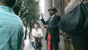 Karfa Diallo, founder of an organization that has pushed the city to acknowledge its history, guiding visitors along routes that reveal traces of Bordeaux’s role in the trans-Atlantic slave trade.