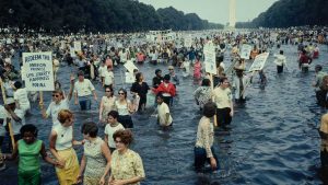 Protestors wading in the Lincoln Memorial reflecting pool in Washington, D.C., during the Poor People's Campaign, or aka the Poor People's March on Washington on June, 19, 1968.