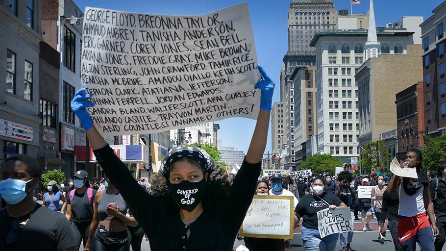 Saturday, May 30, 2020 - A rally and march by People’s Organization Progress is held to protest the police killing of George Floyd. The (now former) officer, Derek Michael Chauvinhas been charged with 3rd degree and manslaughter,