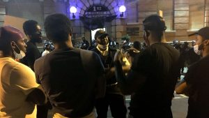 Capt. Gary Vickers of the Newark Police Department engages several men against outside the NPD's 1st Precinct station house. Newark avoided the kind of violence that many cities experienced Saturday during protests against the police-custody death of George Floyd in Minneapolis.