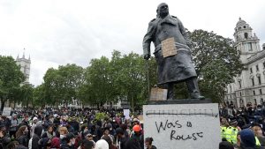 A statue of former British prime minister Winston Churchill in London.