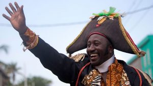 A man dressed as independence hero Jean-Jacques Dessalines in Port-au-Prince,