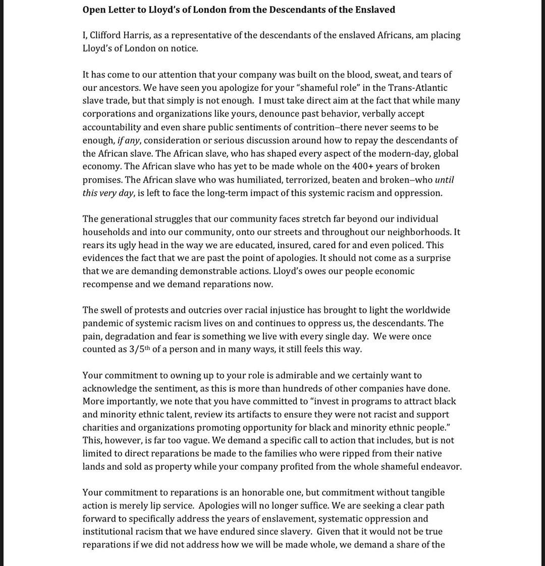 Reparations: T.I.'s Open Letter to Lloyd's of London - page 1