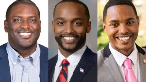 Left to right: New York congressional candidiate Mondaire Jones, Louisiana Senate candidate Adrian Perkins, and New York congressional candidate Ritchie Torres.