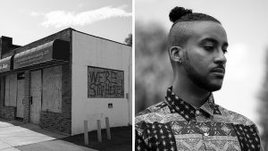 A boarded-up storefront in North Minneapolis, left, and Minneapolis city council member Phillipe Cunningham, right. In the aftermath of George Floyd's death, members of the North Minneapolis community stepped up to protect their fellow citizens, enacting a different type of public safety than the flawed one that is currently in place.