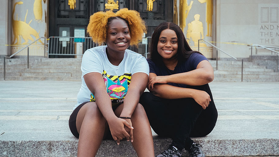 Romeline Moreau, left, and Kayla Sergeant studied the African diaspora while in high school in Brooklyn. Both say the Advanced Placement program helped focus their career plans.