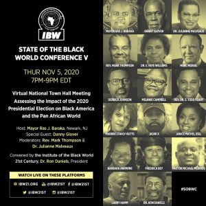 November 5, 2020 — State of the Black World Conference V, Virtual National Town Hall Meeting