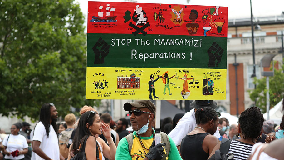 The Afrikan Emancipation Day Reparations march in London, earlier this year. 