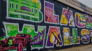 The Black Wall Street mural in Tulsa, Okla.