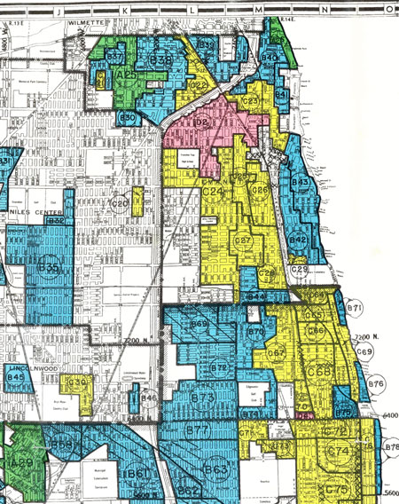 A ‘redlining’ map of Evanston issued in 1940. 