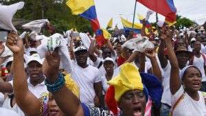 A protest during the sixth day of a general strike in Buenaventura, Colombia on May 21, 2017.