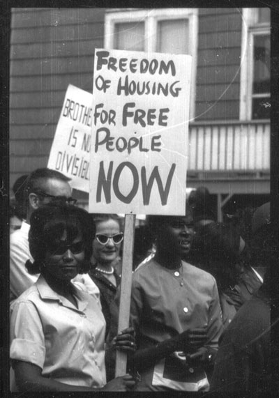 Marchers at a 1964 protest for fair housing in Evanston, Ill.