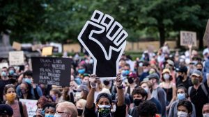 BLM demonstration, black fist signage