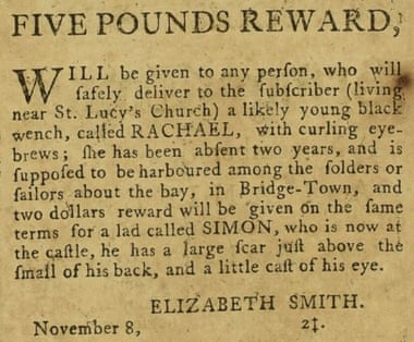 One of the Barbados newspaper advertisements seeking runaway slaves. 