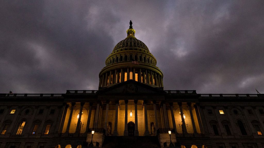 Dusk falls over the US Capitol building on December 20, 2020 in Washington, DC.