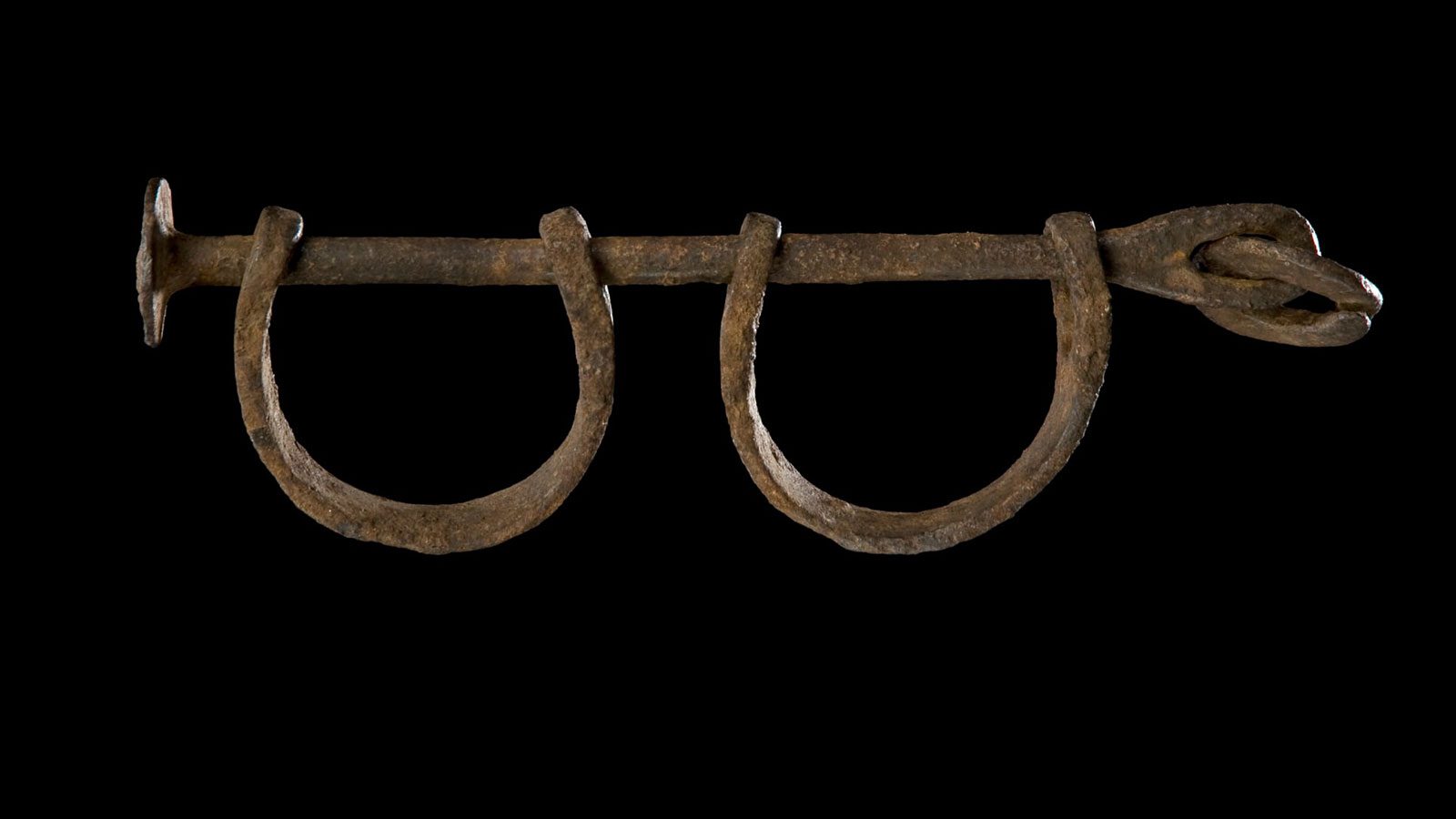 Iron shackles used on enslaved people prior to 1860.