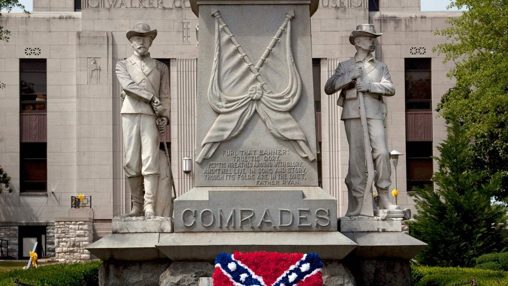 View of the Confederate memorial, with an added Confederate flag made out of flowers, Jasper, Alabama, 2010.