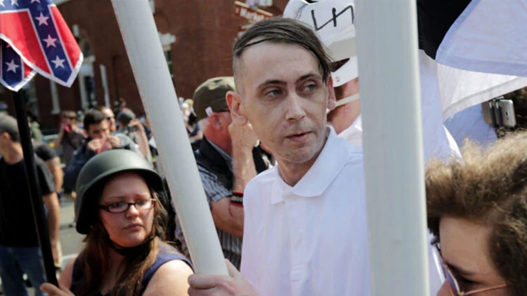 Hundreds of white nationalists, neo-Nazis and members of the “alt-right” march down East Market Street toward Emancipation Park during the “Unite the Right” rally August 12, 2017 in Charlottesville, Virginia.