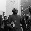 Desmond Tutu leads clergymen through Johannesburg in April 1985.