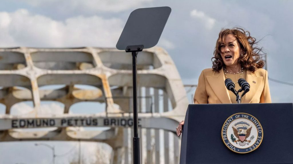 U.S. Vice President Kamala Harris speaks during commemorations for the 57th anniversary of “Bloody Sunday” on March 06, 2022 in Selma, Alabama.