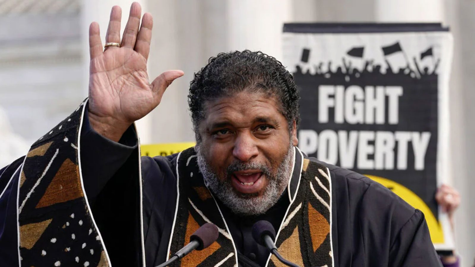 Reverend William Barber speaks during a demonstration at the U.S. Supreme Court during the MoveOn and Poor People’s Build Back Better Action on November 15, 2021 in Washington, DC. 