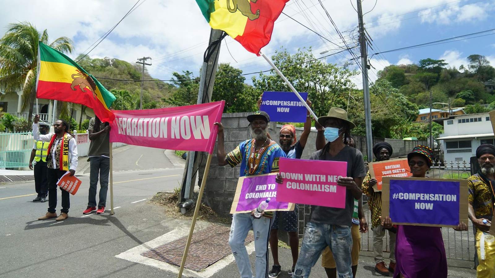 Protesters in St Vincent during the royal visit last week.