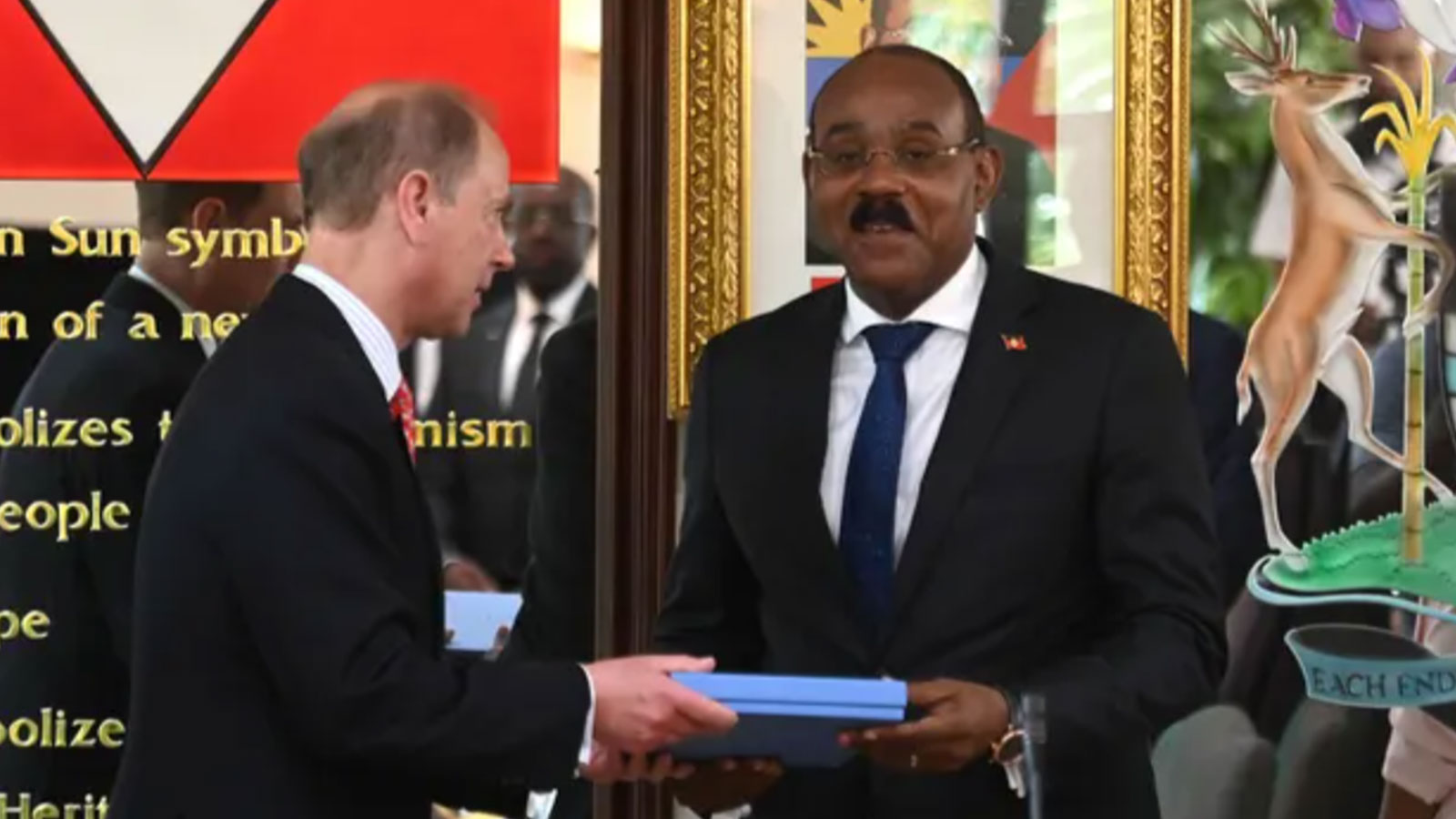Prince Edward meets Gaston Browne, prime minister of Antigua and Barbuda