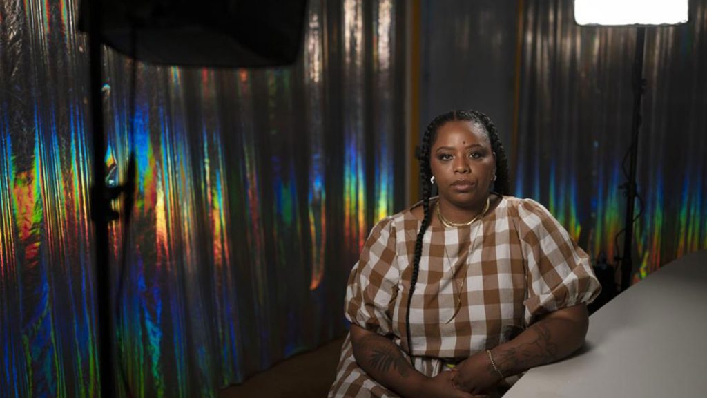 Black Lives Matter co-founder Patrisse Cullors sits for a photo after an interview with The Associated Press in Los Angeles, Wednesday, April 20, 2022.