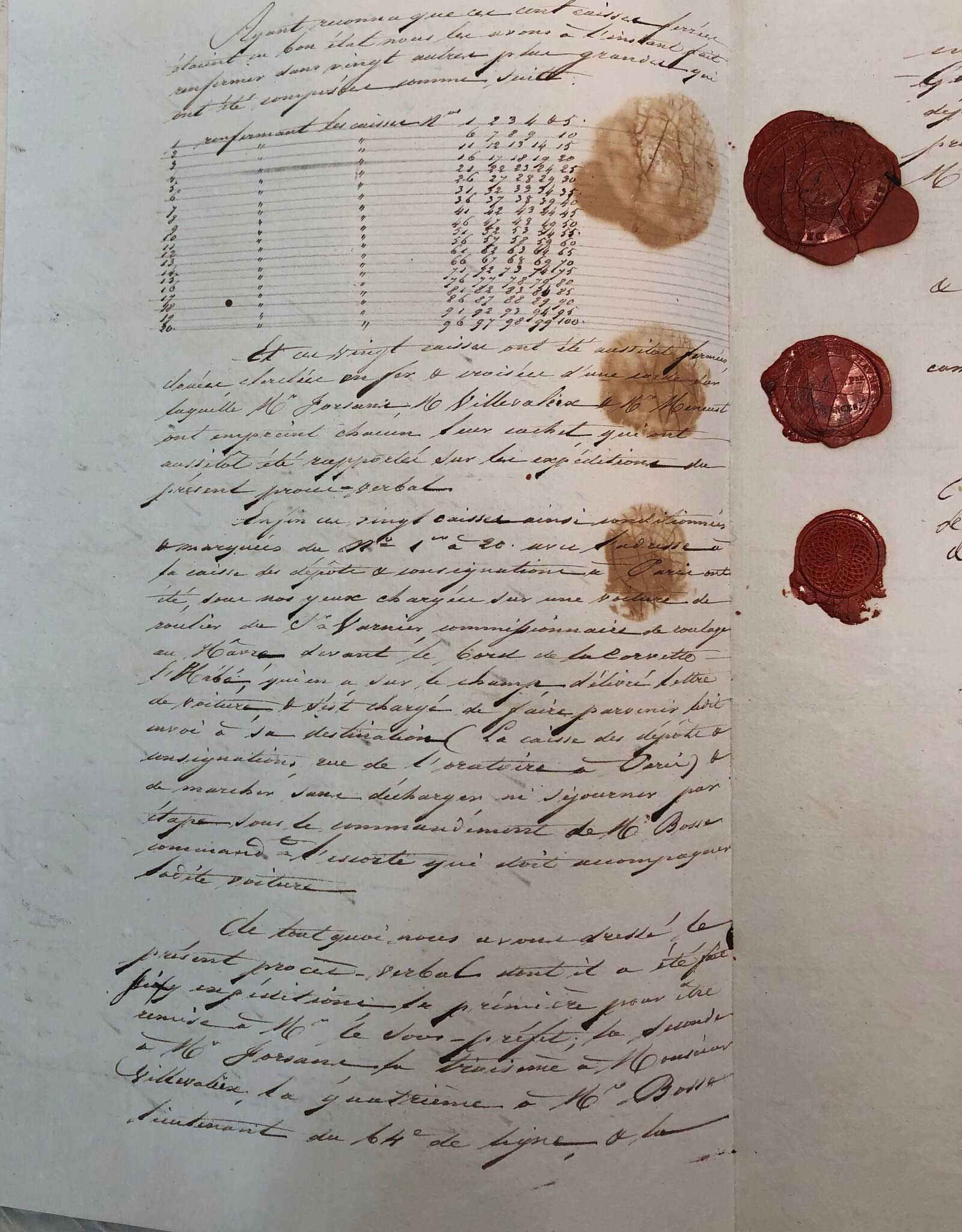 A 1826 report verifying the money that arrived from Haiti aboard a French ship in locked cases.