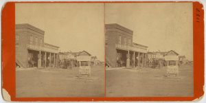 It’s a bit hard to read, but the sign to the right of this view of Dodge City, Kansas, from 1878 reads ‘The carrying of firearms strictly prohibited.’