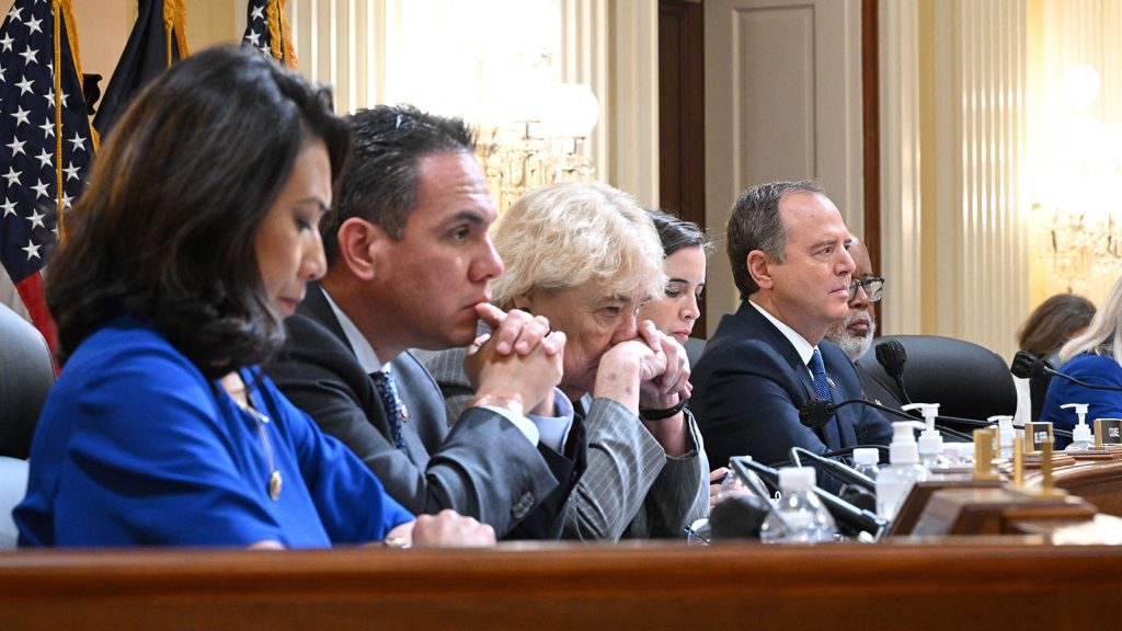 Members of the House committee investigating the Jan. 6 attack listen during the fourth hearing on June 21, 2022, in Washington, D.C. Mandel