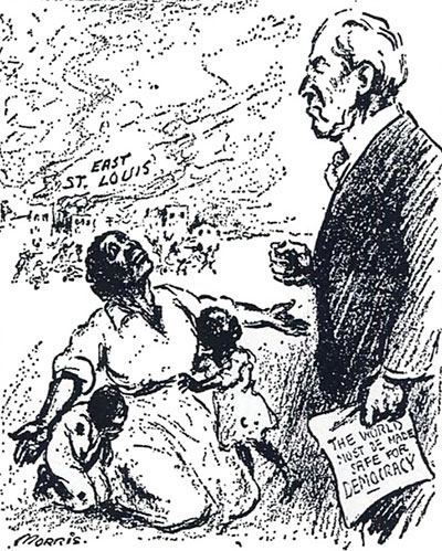 A political cartoon about the East Saint Louis massacre of 1917.