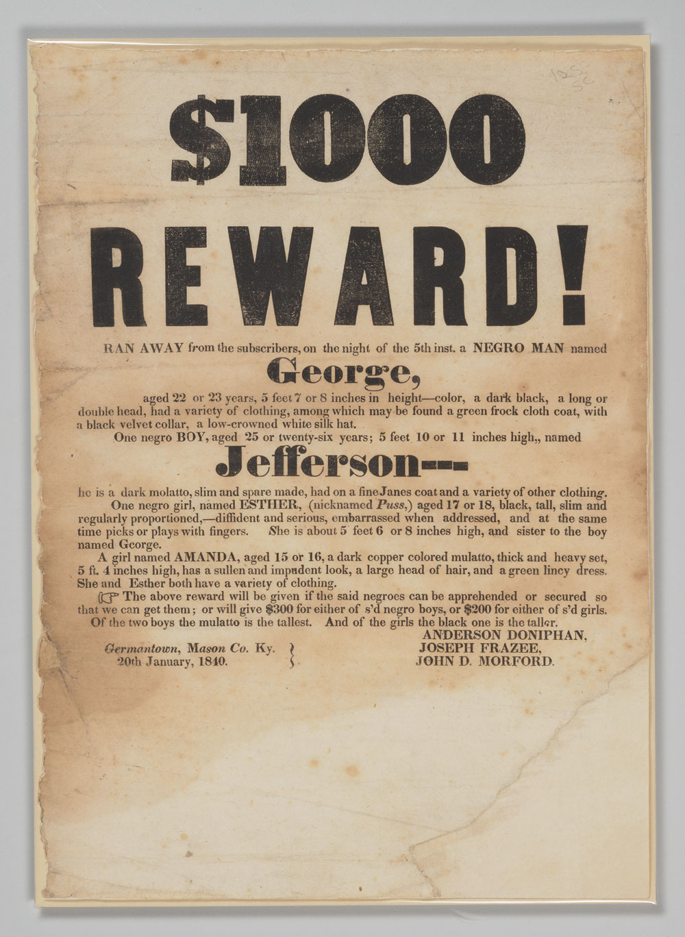Advertisements for fugitive slaves offer a glimpse into their lives.