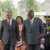 Left to right: Belgium's Queen Mathilde, Belgium's King Philippe, First Lady Denise Nyakeru Tshisekedi and President of the Democratic Republic of the Congo Felix Tshisekedi arrive at the National Museum of the Democratic Republic of the Congo in Kinshasa on June 8, 2022