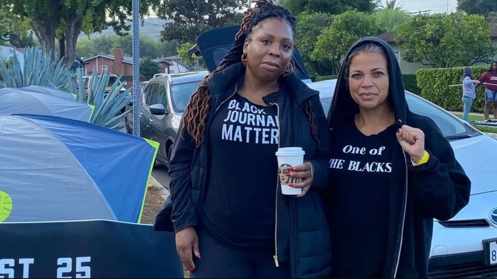 Jasmyne Cannick (l) and Melina Abdullah (r) of Black Lives Matter LA
