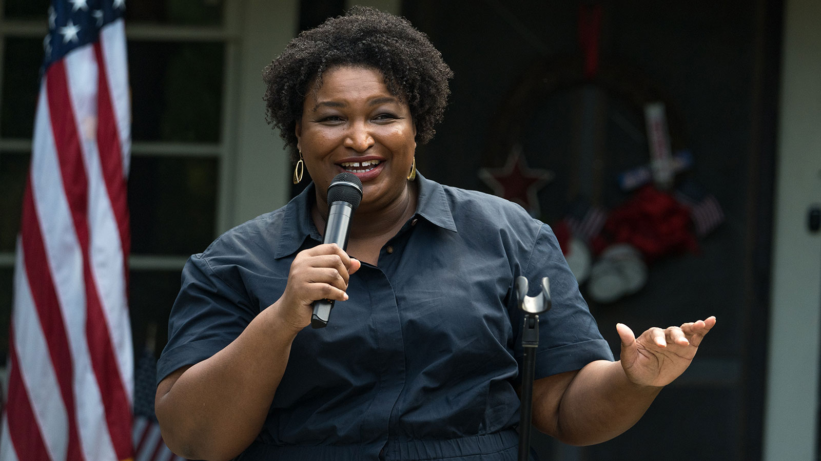 Georgia gubernatorial candidate Stacey Abrams speaks to supporters on July 28, 2022. 