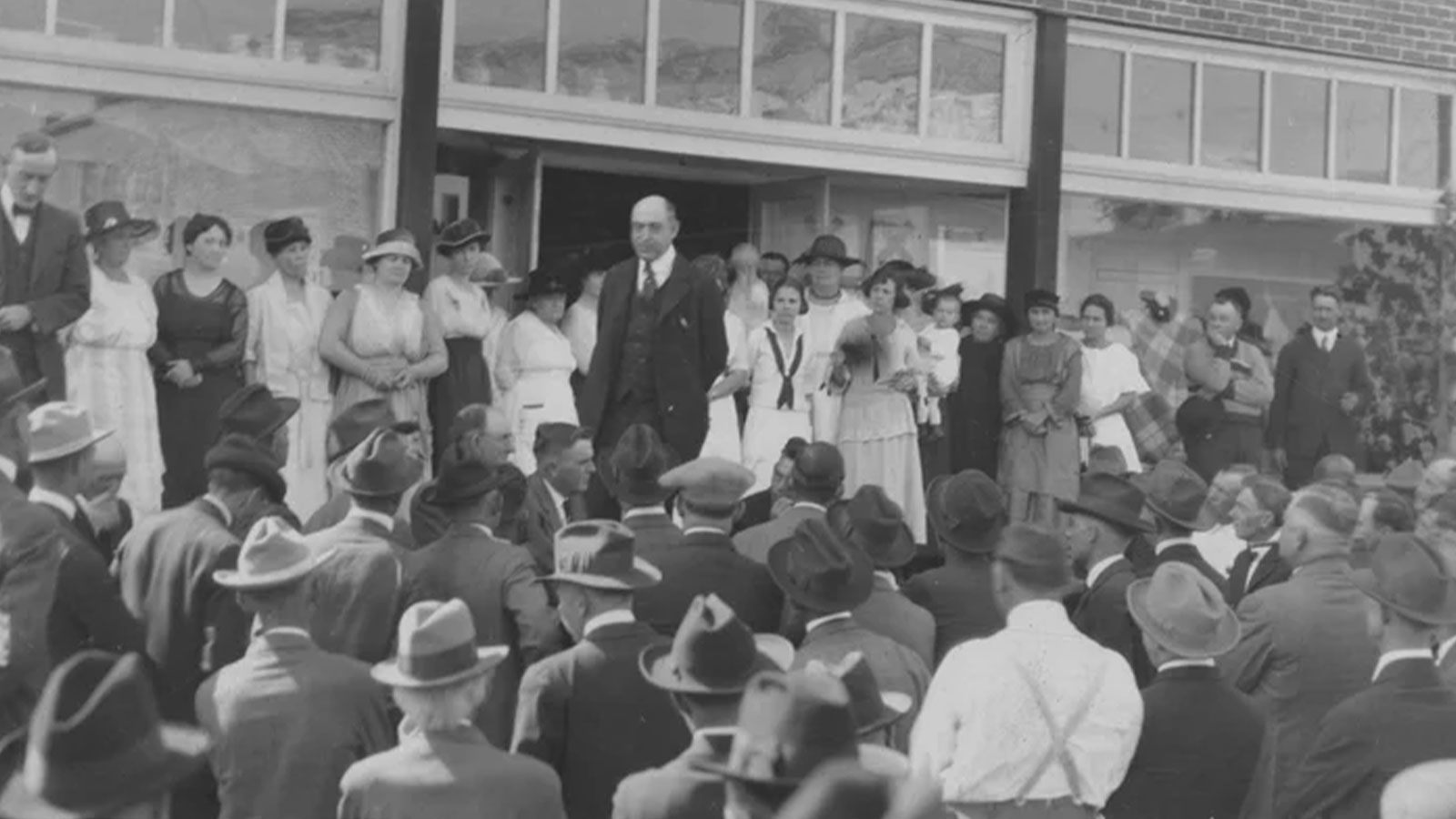 Arkansas Gov. Charles Brough addresses a crowd in front of Elaine Mercantile in Elaine, Ark., after the Elaine massacre, circa 1919.