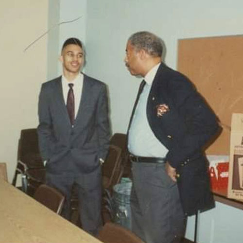 Jeffries and Ervin Graves at a Kappa Alpha Psi Fraternity, Inc., Binghamton Alumni Chapter and Mu Kappa Undergraduate Chapter meeting in 1991. 