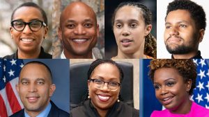 Karine Jean-Pierre, Ketanji Brown Jackson, Wes Moore, Rep. Hakeem Jeffries, Rep.-elect Maxwell Frost, Claudine Gay and Brittney Griner.