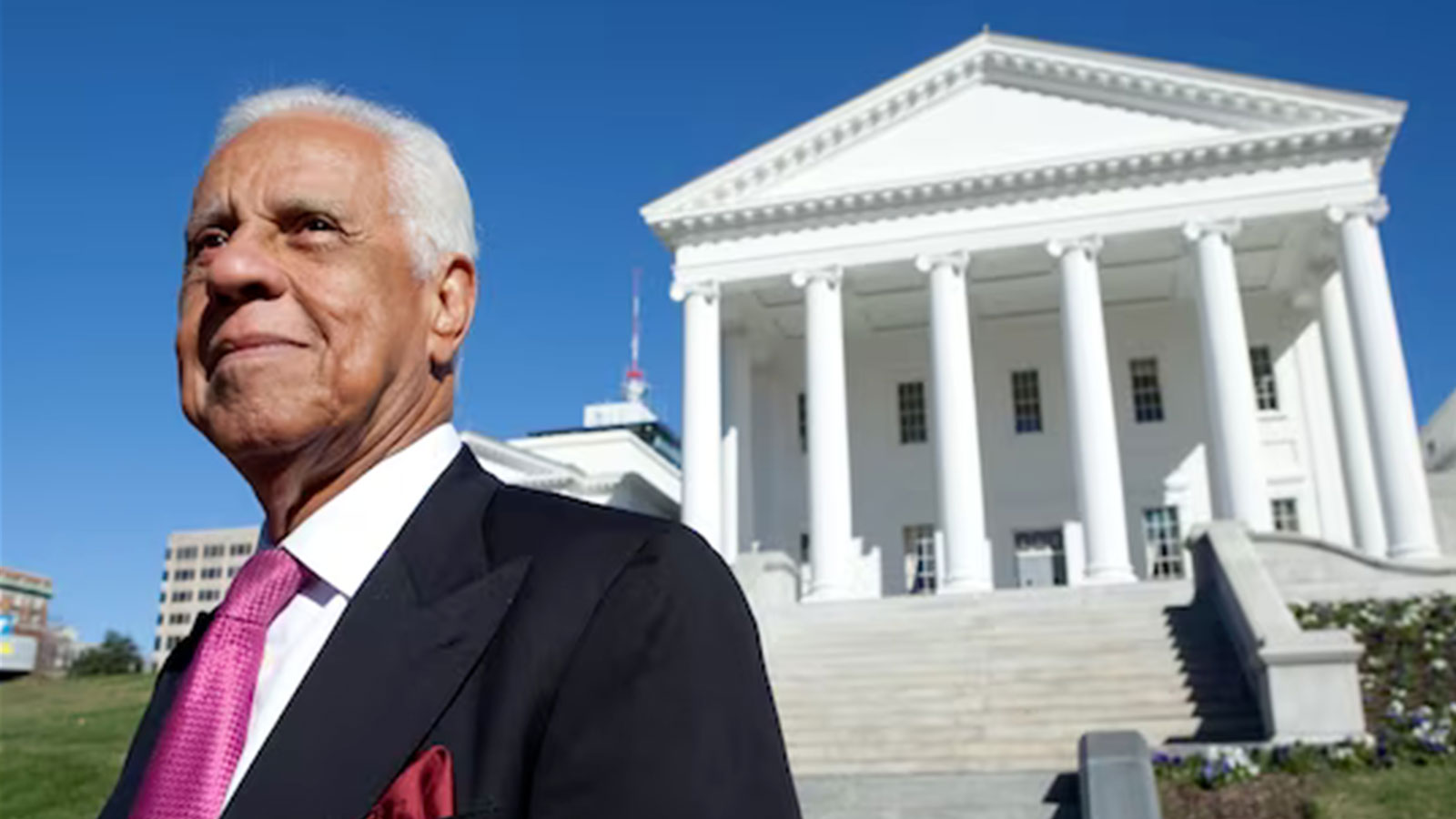 Former Virginia governor L. Douglas Wilder poses for a portrait outside the Capitol in Richmond in 2015. 