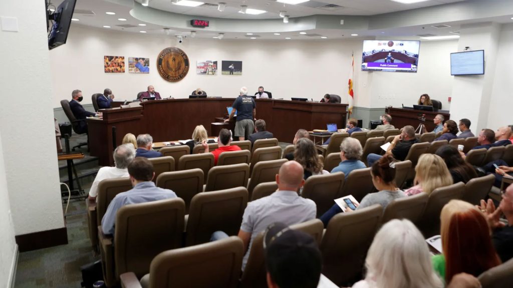 A meeting of the Manatee county school board in Bradenton, Florida, on 7 September 2021