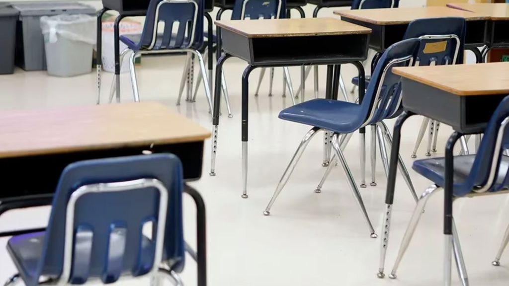 Empty desks fill a classroom at Jane H. Bryan Elementary School in Hampton Tuesday September 8, 2020.