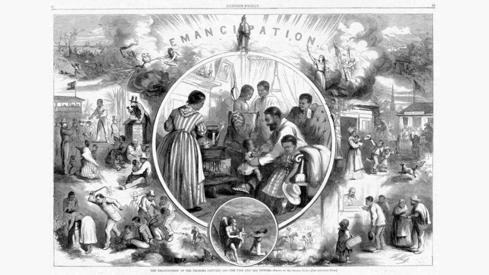 Illustration of emancipation in Harper’s Weekly, 1863. 