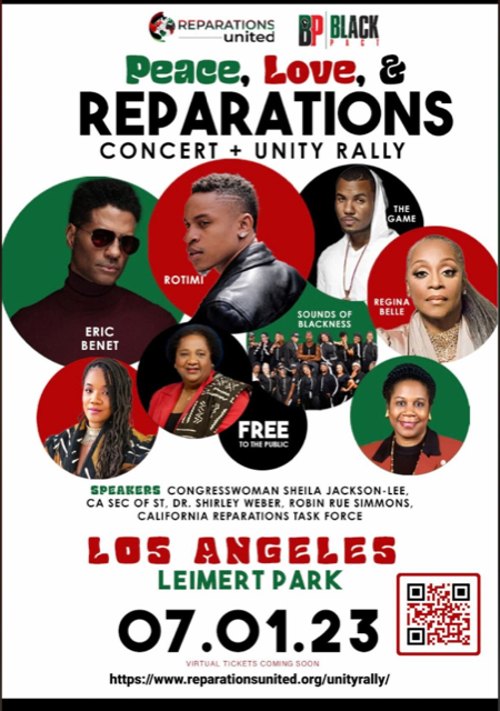 Saturday, July 1, 2023 — Reparations United and Black Pact presents Peace, Love, and Reparations Benefit Concert