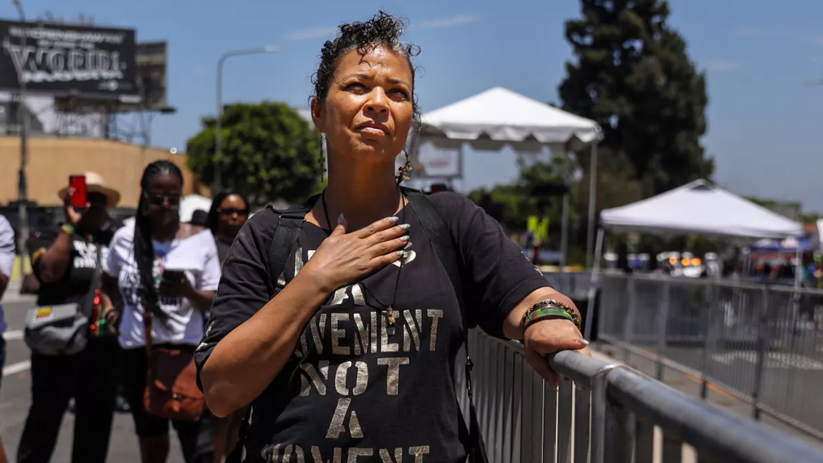 Melina Abdullah, founder of Black Lives Matter-Los Angeles, attends the 10th anniversary Black Lives Matter Festival in Leimert Park. She sees a future largely based on community organizing, much as it has been for the past 10 years.