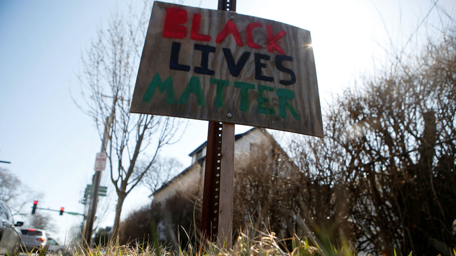 A Black Lives Matter sign at the corner of Emerson Street and Dodge Avenue in Evanston in 2021. 