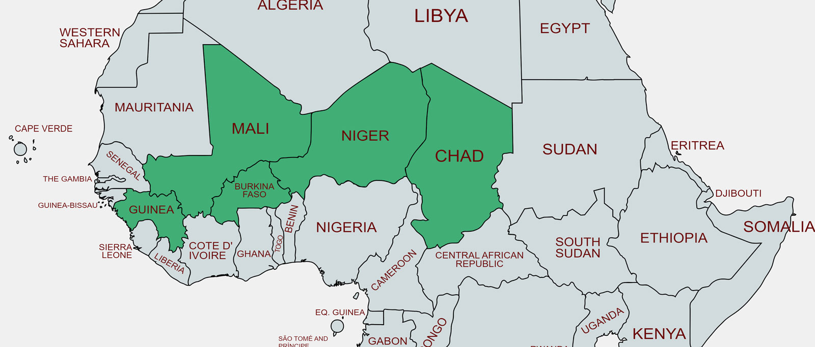 The “Coup Belt”: Guinea, Mali, Burkina-Faso, Niger, Chad - Mapchart 