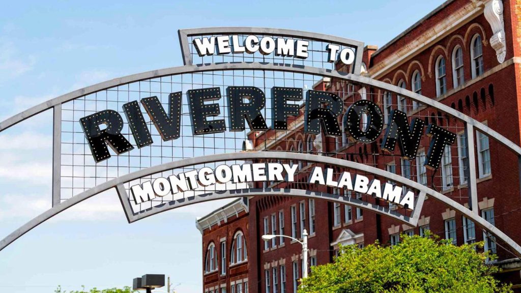 Welcome to Riverfront Montgomery Alabama sign