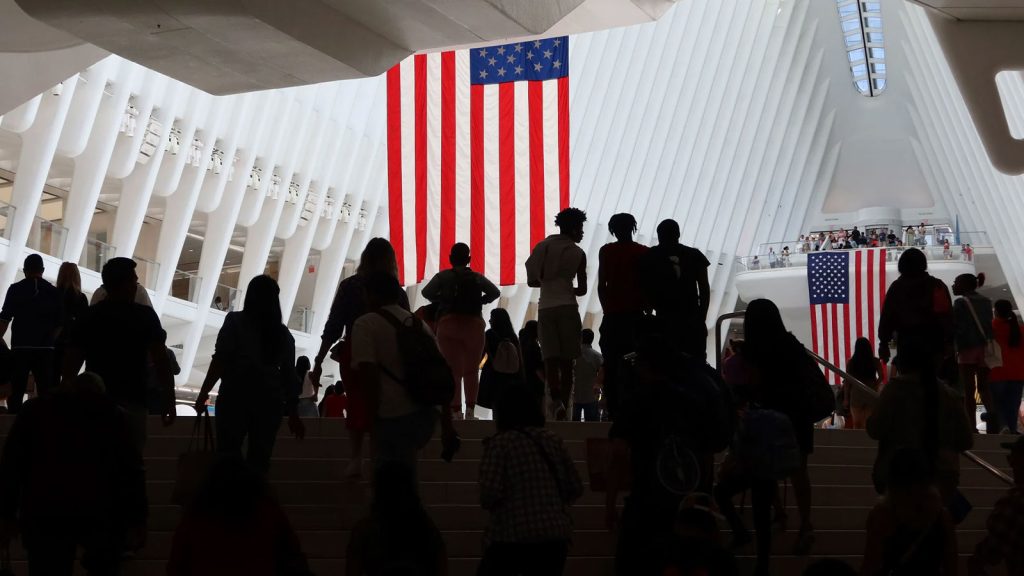 American flag and people silhouette